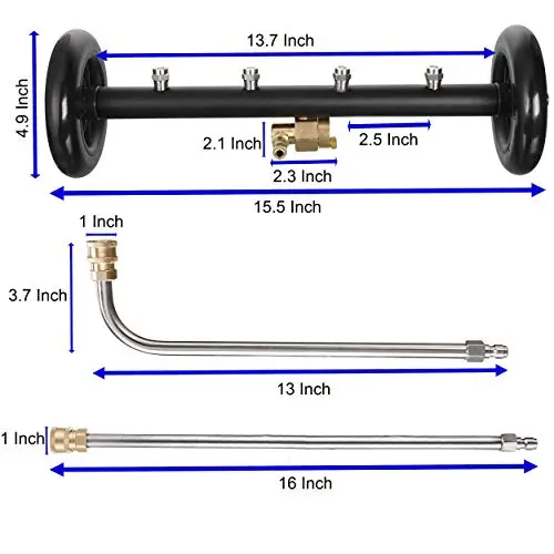 Tool Daily Dual-Function Undercarriage Cleaner,Surface Cleaner for Pressure Washer, 16 Inch, Underbody Car Wash Water Broom with 3 Pieces Extension Wand, 4000 PSI 6