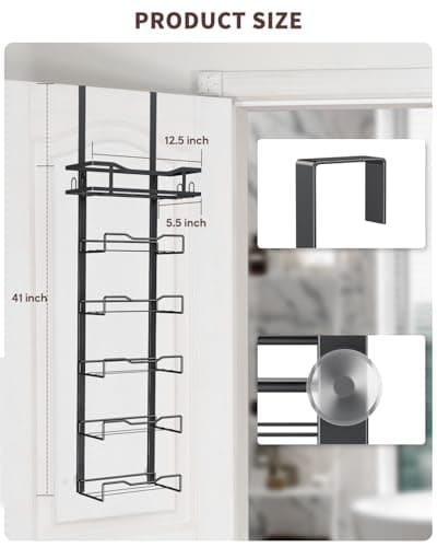 Aetyord Hanging Towel Racks for Bathroom No Drill - 6-Tier Over The Door Bath Towel Storage Organizer for Small Bathrooms - Tiered Back of Door Towel Holder Hanger for Rolled Towels RV Camper Black 7