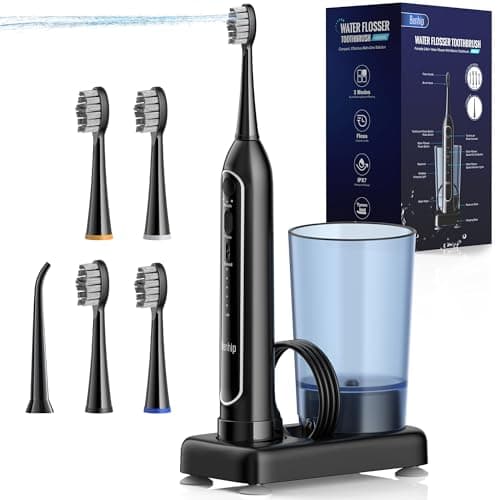 Benhip Water Flosser with Electric Toothbrush – 3 Sonic Toothbrush Modes & 5 Water Flossing Pressure – Fast Charging & IPX7 Waterproof – Portable Travel Case Included(Black)