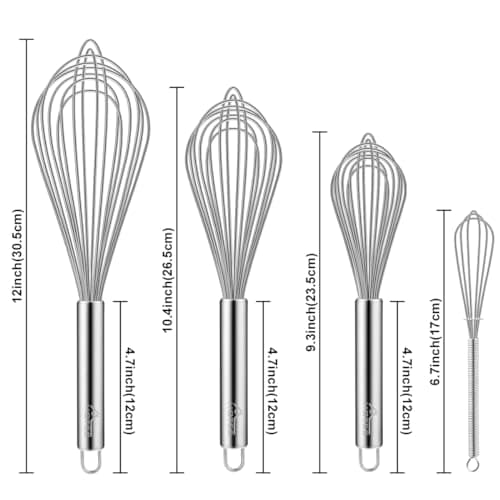 HOTEC 4 Pieces Stainless Steel Whisks Set Wire Whisk Balloon Whisk Egg Beater Kitchen Utensils for Stirring, Beating, Blending 9
