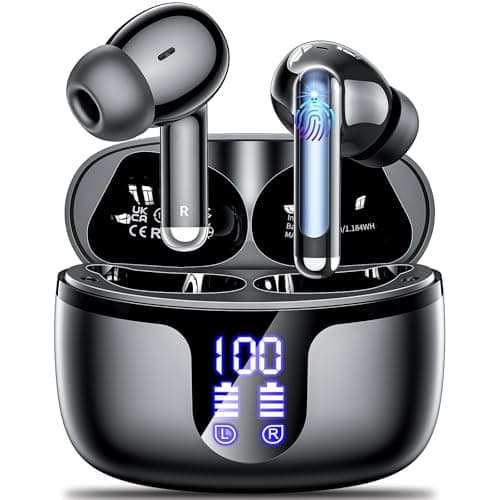 S48 wireless earbuds 42h Duration Playback,Ear buds wireless bluetooth earbuds(Black with 4 ENC Noise Cancelling Mics、IPX7 Waterproof、earphones Bluetooth 5.4 Hi-Fi Stereo,Headphones for iPhone Android
