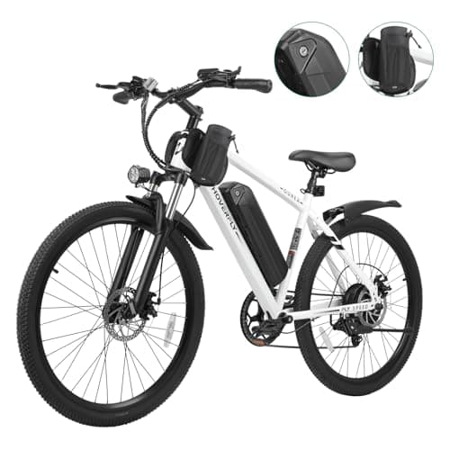 Hoverfly OUREA Electric Bike 26", 750W Peak Motor Mountain Ebike, Up to 40 Miles 20MPH Removable Battery, 7-Speed and Shock Absorber, Electric Commuter Bike for Adults White