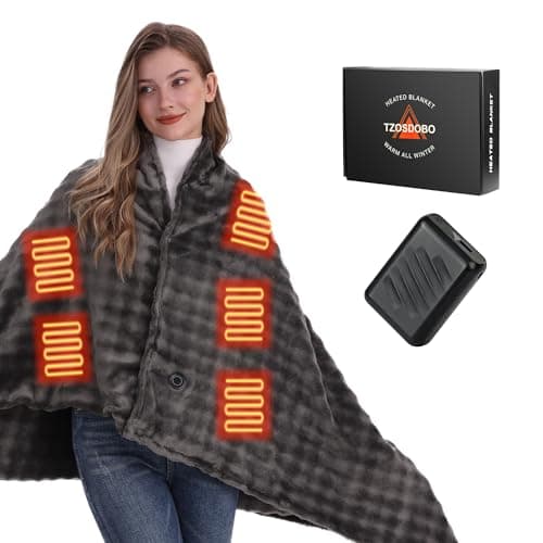 TZOSDOBO Cordless Heated Blanket, Battery Operated Heating Blanket with 20000mAh Rechargeable Power Bank, Portable Heated Throw Blanket, 59"x 35.5" Electric Heated Shawl, 3 Fast-Heating Levels (Grey)