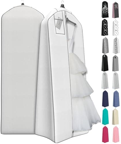 Your Bags Wedding Dress Garment Bag - Garment Bags for Travel & Hanging Clothes or Storage Preservation - 72" Wedding Dress Bag for Gowns Long with 20" Gusset for Puffy Bridal Gowns Cover -White/Grey