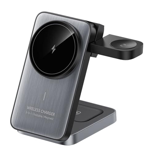 Wireless Charger 3 in 1, 15W Fast Charging, Foldable Magnetic Stand, Travel Charger for iPhone 16/15/14/13 Series, Apple Watch, AirPods, Black
