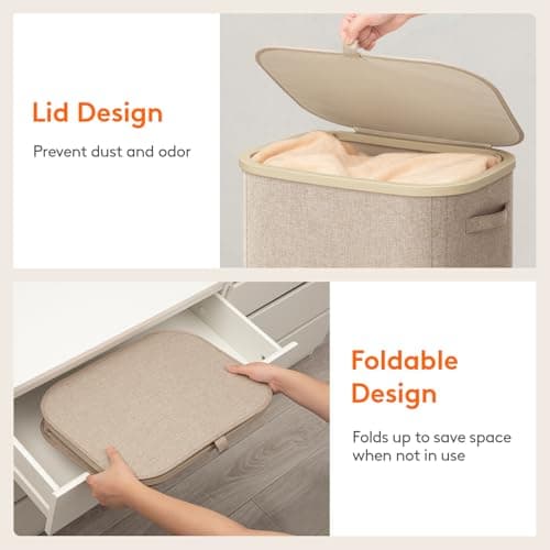 Lifewit 105L Large Laundry Basket with Lid, Laundry Hamper with Plastic Handles and Removable Bag, Foldable Tall Dirty Clothes Hampers for Laundry for Laundry Room, Bedroom, Bathroom, Dorm, Beige 6