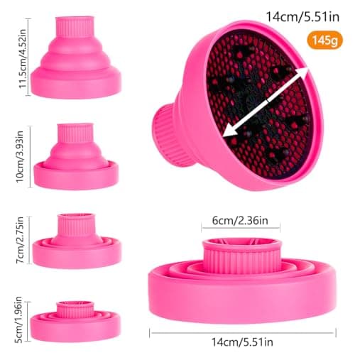 Collapsible Hair Dryer Diffuser Fit 1.57’’-1.96’’(4-5cm) Round Nozzle, Travel Hair Curly Difusor Attachment, Portable Silicone Diffuser for Hair Dryers, Salon Home Hair Blow Dryer Diffuser (Pink) 5