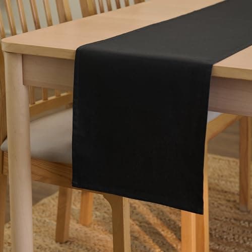 Encasa XO Table Runner 13"x72" Long | Cotton Canvas Fabric | Jet Black Solid Color | Machine Washable & Durable
