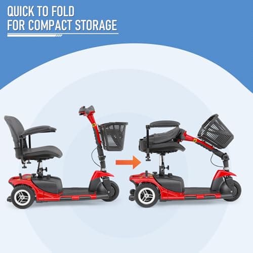 monicare 3-Wheel Folding Mobility Scooter for Adults 12-Mile Long Range Foldable Heavy-Duty Mobility Scooter for Seniors with Basket (Red) 14
