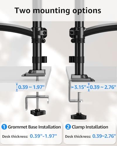 Dual Monitor Stand Holds 4.4-22 lbs Each, Dual Monitor Arm for 2 Monitors, Height Adjustable Computer Desk Mount for Max 32 inch Screens, VESA Mount with C-clamp & Grommet Base, Freelift Black 7