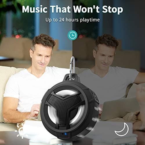 EBODA Bluetooth Shower Speaker, Portable Bluetooth Speakers, IP67 Waterproof Wireless Speaker with LED Light, Floating, 2000mAh, True Wireless Stereo for Kayak, Beach, Gifts for unisex -Black 6