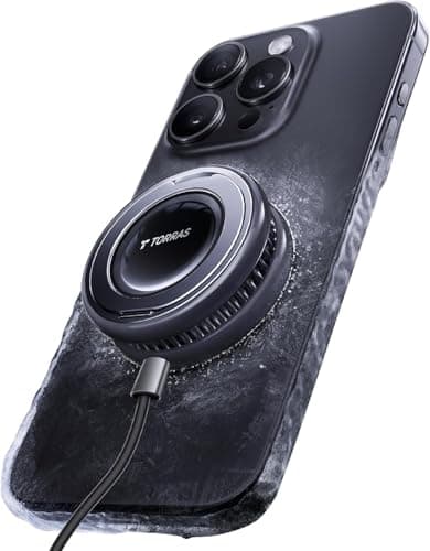 TORRAS PolarCircle Qi2 Wireless Charger, 15W Cooling Magnetic Pad for Samsung Galaxy S26, Wireless Charger for iPhone 17/16/15/14 with 360°Spin Stand, Semiconductor Game Cooler, with 5ft Type-C Cable