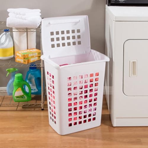 Sterilite 4-Pack LiftTop, Laundry Hamper for Clothes, Tall and Rectangular Plastic Basket with Lid, White - Large and Portable Storage Bin for Clothing and Towels - Ideal for Bathroom and Bedroom 6