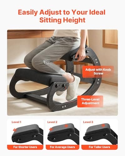 VEVOR Ergonomic Kneeling Chair, Wooden Posture Knee Chair with Adjustable Thick Foam Cushions & Solid Wood Frame, Adjustable Height, Relief for Neck or Back Pain for Home, Office or Meditation, Black 6