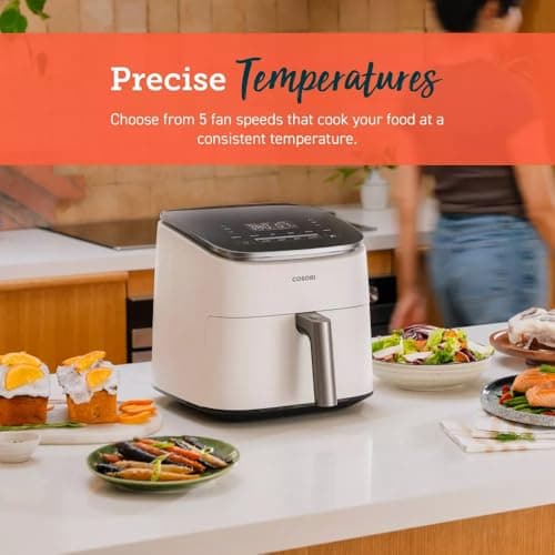 Cosoris 6qt TurboBlaze Smart Air Fryer Cream, 9-in-1 Cooking, 5 Speeds, 5L Capacity, Rapid Heating, Smart App & Voice Control, Dishwasher Safe Basket, Oil-Free Frying, LED Touchscreen 5