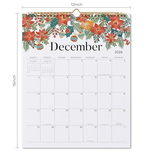 Wall Calendar 2026, Jokotha Monthly Calendar Including January 2026 to December 2026, 12"x15", Hanging Hook, Twin-Wire Binding, Floral Design Calendar for Easy Organizing 6