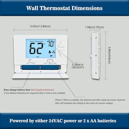 NonProgrammable Thermostat for Home, Digital Energy-Saving Thermostat,Single-Stage Systems, 1 Heat/1 Cool, Easy DIY Install,White Backlight 4