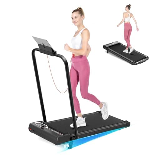 Treadmill with Incline, 2 in 1 Folding Treadmill, Under Desk Walking Pad with Handle Bar, 2.5HP Low Noise Walking Pad for Home Office, Safety Lock, 300+ LB Capacity, Black