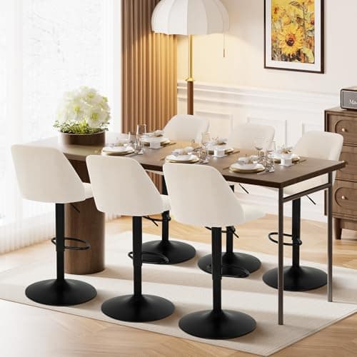 COLAMY Bar Stools Set of 3, Modern Swivel Bar Chairs, Adjustable Upholstered Barstools Counter Height with Full Backrest for Bar, Dining Room, Kitchen Island, Beige 8
