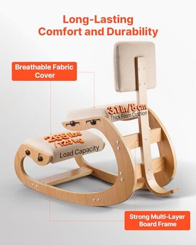 VEVOR Ergonomic Kneeling Chair, Wooden Posture Knee Chair with Adjustable Thick Foam Cushions, Backrest and Wood Frame, Adjustable Height, Relief for Neck or Back Pain for Home, Office or Meditation 7