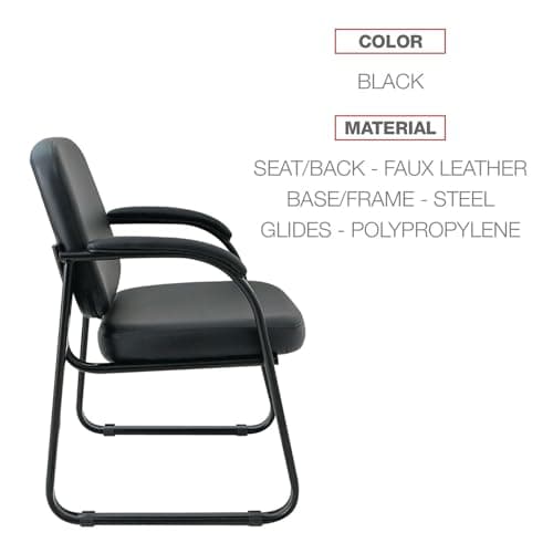 Alera Genaro Series Faux Leather Half-Back sled Base Guest Chair, 25" x 24.80" x 33.66", Black seat, Black Back, Black Base 6