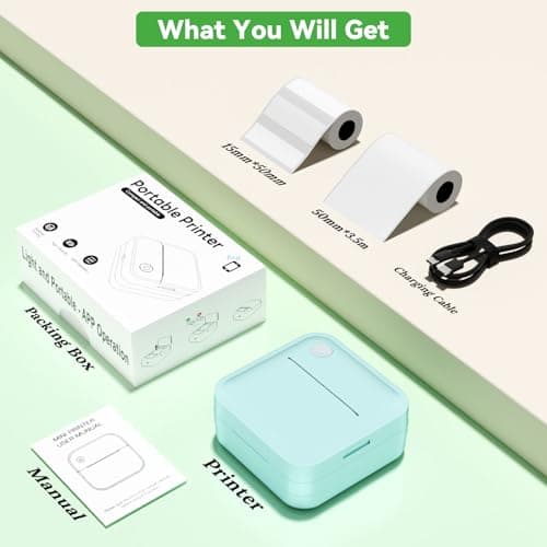 Miouca Label Maker Machine with Tape - Mini Sticker Printer Bluetooth Label Printer for Home Office Organization, Portable Thermal Sticker Maker Print Pod with Multiple Templates for Phone (Green) 9