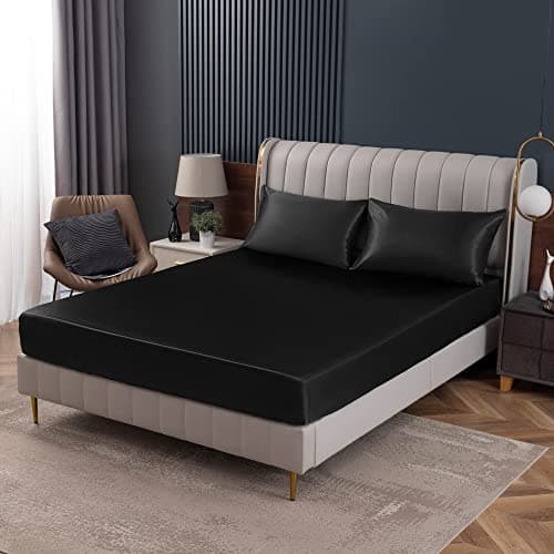 Homiest Black Satin Fitted Sheet Queen Size, Deep Pocket, Luxury & Ultra Soft Bedding 9
