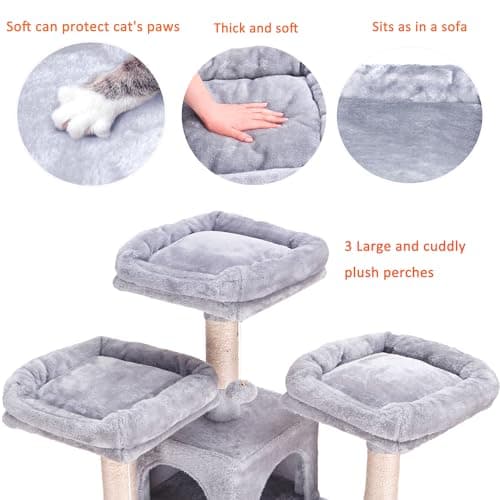 Heybly Cat Tree, 73 inches Tall Cat Tower for Large Cats 20 lbs Heavy Duty for Indoor Cats,Big Cat Furniture Condo for with Padded Plush Perch, Cozy Basket and Scratching Posts Light Gray HCT030W 6