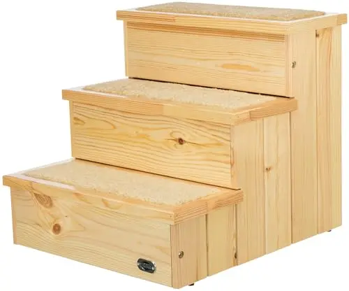 Trixie Wooden Dog Stairs with Nonslip Carpet - 3 Step Pet Stairs for Beds and Couches - with Additional Storage Space - in Natural