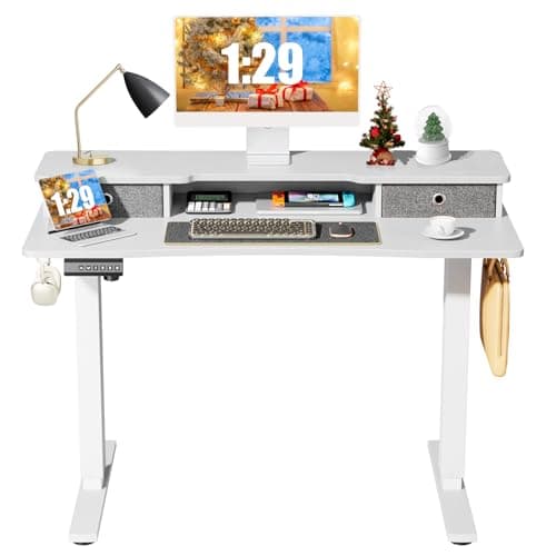 Standing Desk Adjustable Height, Sit Stand Desk Electric Standing Desk with Drawers, 48 x 24 inch Adjustable Desk Stand up Desk, Home Office Computer Work Desk with Storage Shelf, Splice Board