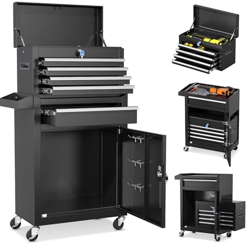 INTERGREAT Rolling Tool Chest with Wheels and 5 Drawers, Detachable Tool Cabinet with Lock for Garage, Locking Mechanic Tool Cart with Black Liner for Warehouse, Workshop, High Capacity