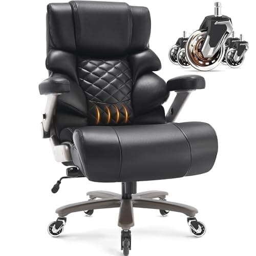 VUZI 700lbs Big and Tall Office Chair-Large Computer Chair with Adjustable Lumbar Support 3D Flip Arms Plus Size Wheels, High Back Executive Desk Chair, Heavy Duty Metal Base, Thick Padded Wide Seat