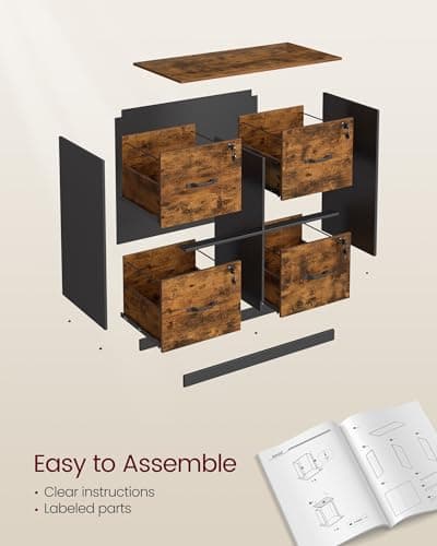 VASAGLE 4 Drawer File Cabinet with Lock, Printer Stand, Office Filing Cabinet Organizer, for A4 and Letter Size Documents, Rustic Brown and Black UOFC062B01 6