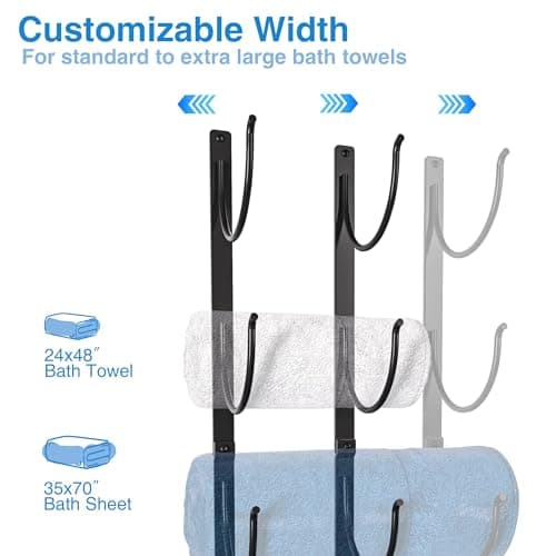 Bathroom Rolled Towel Rack: 4-Tier Wall Mounted Towel Storage Holder, Hanging Organizer for Towels, Blankets, Large Bath Sheets, Space Saving in RV, Closet, Toilet, Cabinet, Black Metal 7