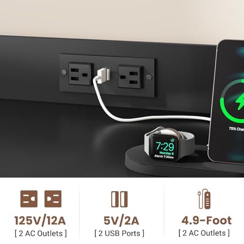 SEDETA 35.4” File Cabinet, Filing Cabinet fits Letter/A4 Size, 2 Drawe File Cabinets for Home Office with Power Strip, LED Lights, Lock, Open Shelf, Black 6