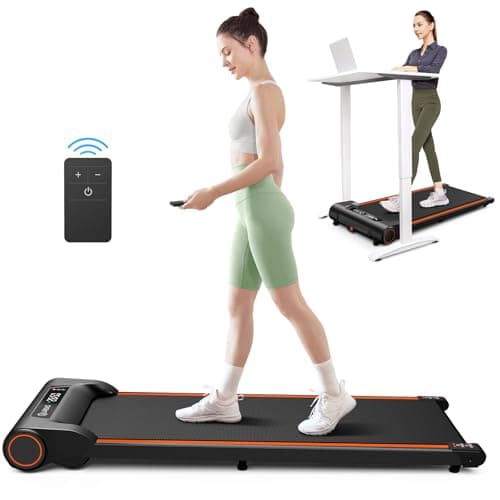UREVO Walking Pad Under Desk Treadmill, Treadmills for for Home Office, Portable Walking Treadmill 2.25HP, Walking Jogging, Orange