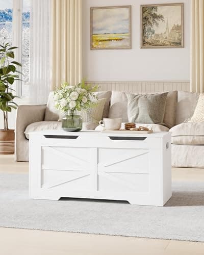 Hzuaneri 39.4" Storage Chest, Extra Large Storage Trunk with 2 Hinges, Wooden Box Bench, Lift-Top Organizer Chest, Shoe Bench for Entryway, Bedroom, Living Room, White SB03403X 6