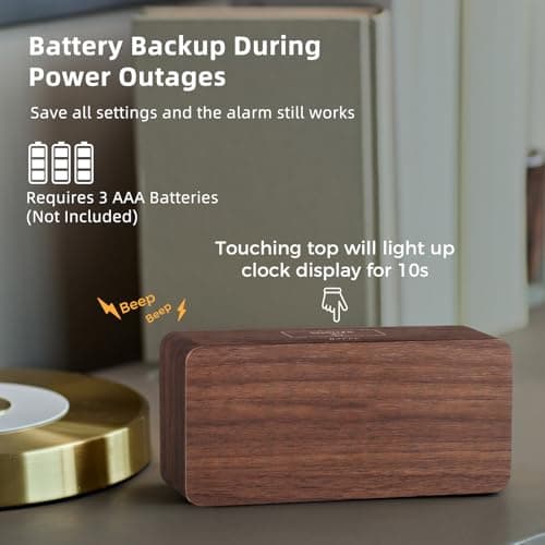 uscce Wooden Digital Alarm Clocks for Bedrooms: Dimmable Dual Alarm Clock with Large Numbers for Bedside Desk - Loud Alarm for Heavy Sleepers with Volume Control - Wood Decor & Gifts 7