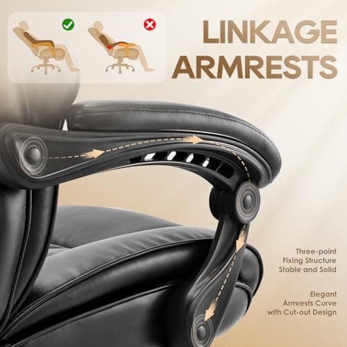 COLAMY Office Chair with Retractable Footrest, Ergonomic High Back Design Executive Computer Desk Chair with Removable Lumbar Pillow, 90-135°Reclining, Thick Bonded Leather for Home Office Work, Black 6