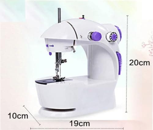 Portable sewing machine, very easy to use for beginners and children, with light and extension table. Includes a set of threads and accessories. Mini handheld sewing machine with two speeds. 5