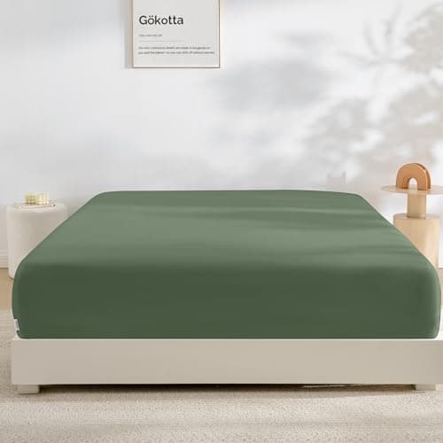 GOKOTTA Fitted Sheet Only - 16 Inch Pocket Bamboo Rayon Fitted Sheet, Super Soft and Cooling Bottom Sheet with 4 Elastic Corner Straps(Green, King Size)