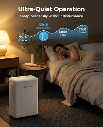 2000 Sq.ft Dehumidifier for Basement, Trazico 30 Pint Dehumidifiers for Home Large Room Bedroom Bathroom with Drain Hose, Intelligent Humidity Control, 3 Modes, 24H Timer, Auto Defrost, White 7