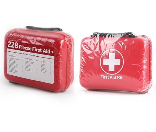 Compact First Aid Kit (228pcs) Designed for Family Emergency Care. Waterproof EVA Case and Bag is Ideal for The Car, Home, Boat, School, Camping, Hiking, Office, Sports. Protect Your Loved Ones. Red 9