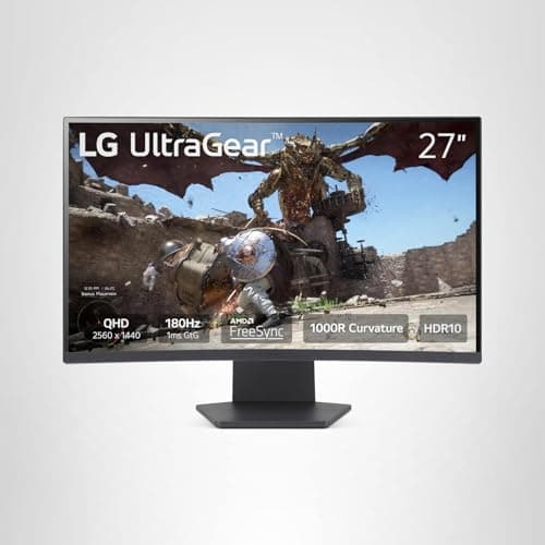 LG 27GS60QC-B Ultragear Curved Gaming Monitor 27-Inch QHD (2560x1440) 180Hz 1ms 1000R AMD FreeSync HDR10 HDMIx2 DisplayPort Borderless Design Black Stabilizer DAS Crosshair FPS Counter 12
