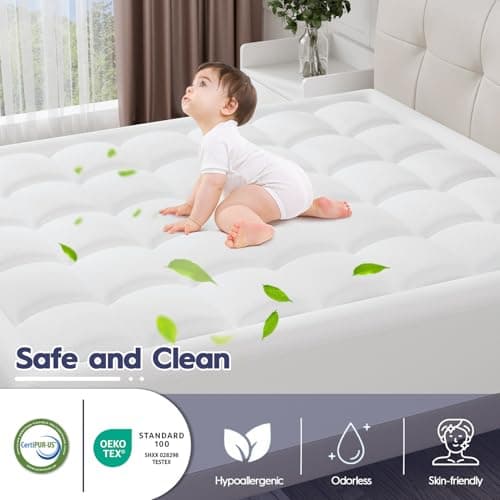 ELEMUSE Queen Size Dual Layer 3 Inch Memory Foam Mattress Topper,Cooling Gel Memory Foam Pillow Top Mattress Pad Cover for Back Pain Relief 8