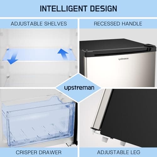 Upstreman 7.0 Cu.Ft Upright Freezer, Large Capacity Stand Up Freezers with 5 Adjustable Shelves, Convertible Refrigerator/Freezer, Reversible Door for Home, Basement, Apartment (Stainless) 5