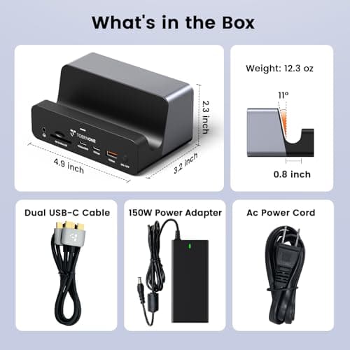 TobenONE 18-in-2 MacBook Docking Station Dual Monitor 4K@60Hz, 150 Power Adapter, 20W Charging, USB C Docking Station with 2 HDMI&DP, 7 USB, 2.5Gbps Ethernet, 2 Audio, Dock Stand for MacBook Pro 9