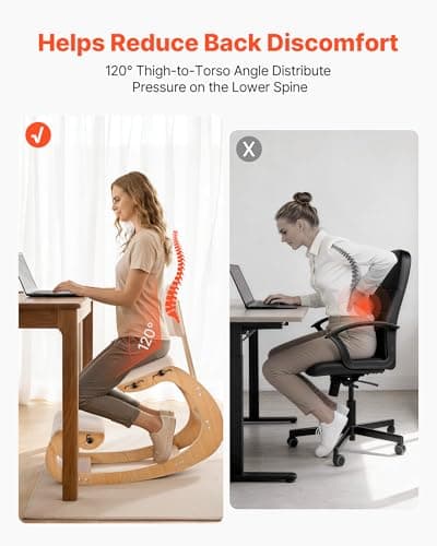 VEVOR Ergonomic Kneeling Chair, Wooden Posture Knee Chair with Adjustable Thick Foam Cushions, Backrest and Wood Frame, Adjustable Height, Relief for Neck or Back Pain for Home, Office or Meditation 5