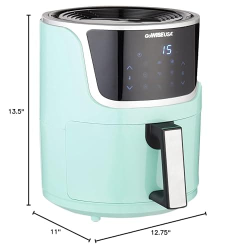GoWISE USA GW22964 5 Quart Electric Air Fryer with Digital Touchscreen + Recipe Book, 5-Qt, Mint/Silver 5