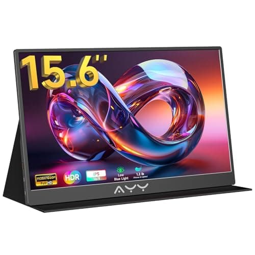 AYY 15.6 Inch Portable Monitor 1080P FHD USB-C HDMI External Display for Laptop Phone MAC PS5 Switch Xbox, Ultra-Slim 100% sRGB Portable Second Screen with Dual Speakers & Smart Cover, IPS, Black